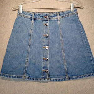 H & M Divided Women's Blue Denim Button Down Mini  Skirt Size 4